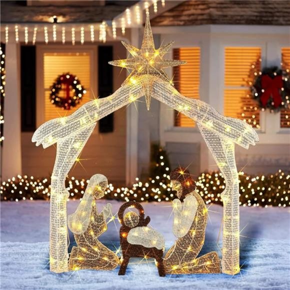 4FT Lighted Christmas Nativity Scene Christmas Decor with 120 Count Pre-lit
